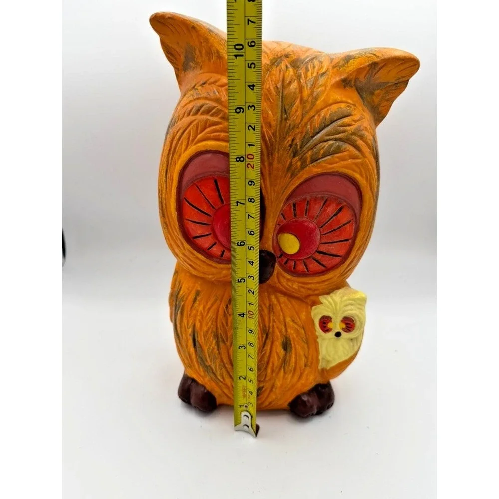 Vintage 1974 Large Owl With Baby Figurine Signed RZ Hand Painted Folk Art 10